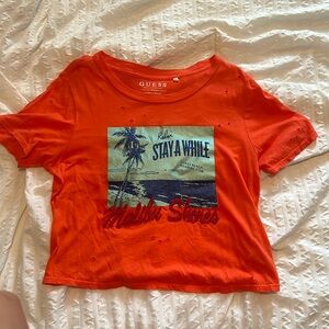 GUESS orange cropped shirt with holes (supposed to be there)